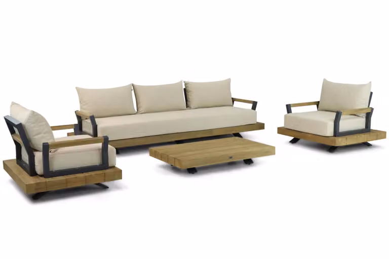 Santika Furniture Santika Supreme 4-delige loungeset met beige kussens en aluminium frame