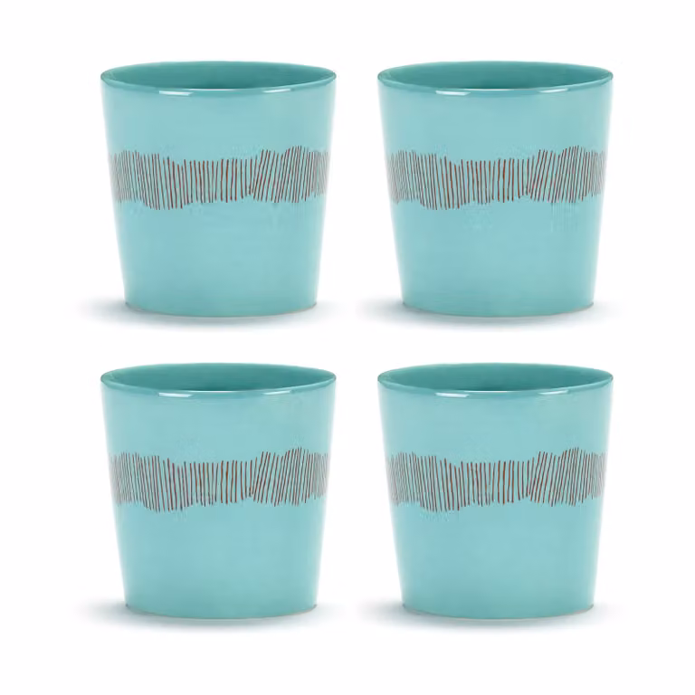 Serax Ottolenghi Feast koffiekop 25 cl 4-pack Azure stripes-red