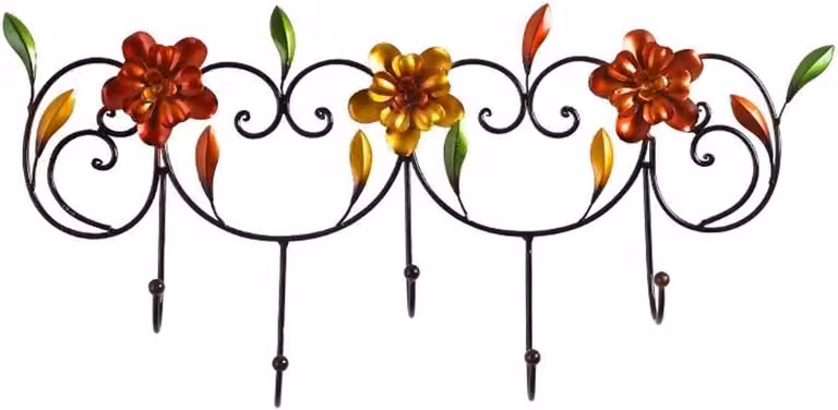 Decoratieve Wandkapstok Bloem - Handgemaakte IJzeren Kledinghaak met Oude Textuur - B/D/H: 62 x 30 cm