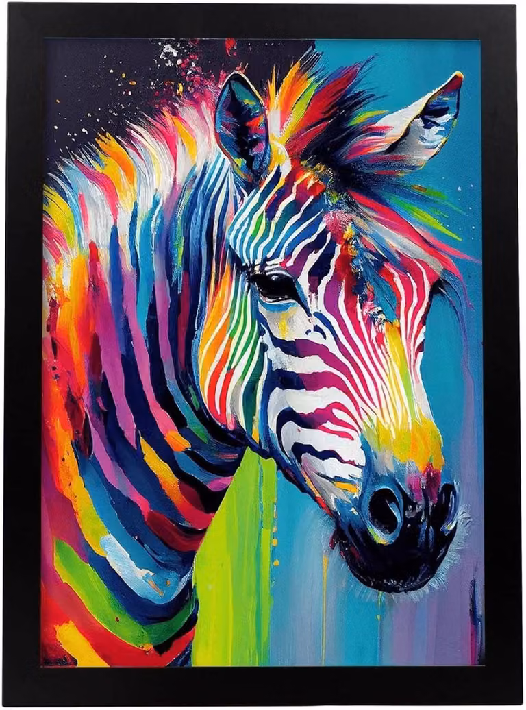 Wanddecoratie Poster Set met Kleurrijke Zebra Dierenillustraties - A3 29.7 x 42 cm