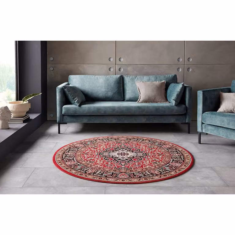 home24 Skazar Isfahan II Laagpolig Vloerkleed Rood Rond Ø 160 cm