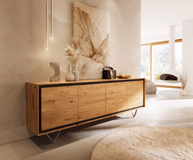 DELIFE Dressoir Stonegrace, Natuur Eiken en Steenfineer, Bruin en Zilver, Breedte: 200 cm