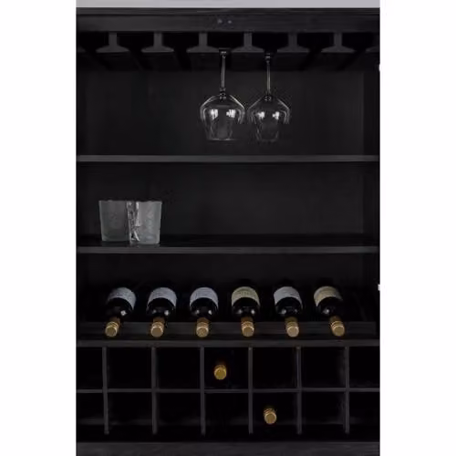 Zuiver Wijnkast Travis Black met Glazen Deuren en Metalen Details, B/D/H: 88,5 x 46,5 x 180,5 cm