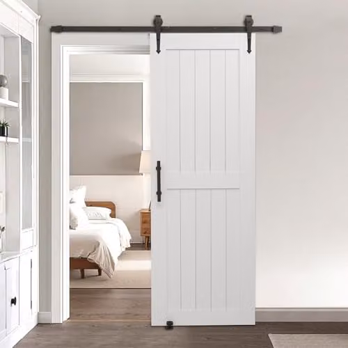 VEVOR Schuifdeursysteem in schuurstijl met H-frame, wit MDF met waterdicht PVC-oppervlak, B: 76,2 cm, H: 213,4 cm
