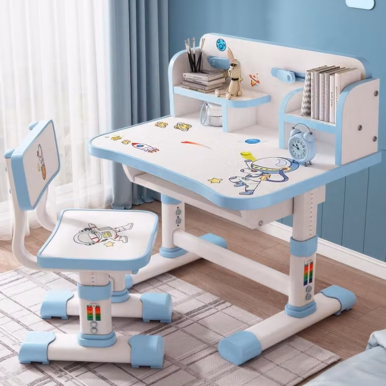 Bureau Stoel Set voor Kinderen - Blauw - In hoogte verstelbaar - B: 101 cm, H: 755 cm