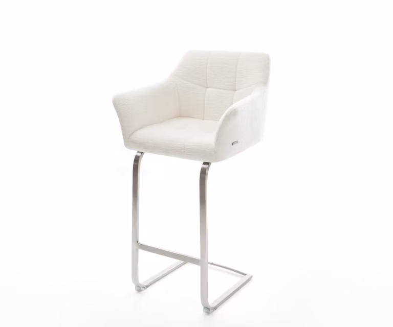 DELIFE Barstoel Yulo-Flex met armleuningen, Beige Bouclé, Zilveren Vrijkantelframe