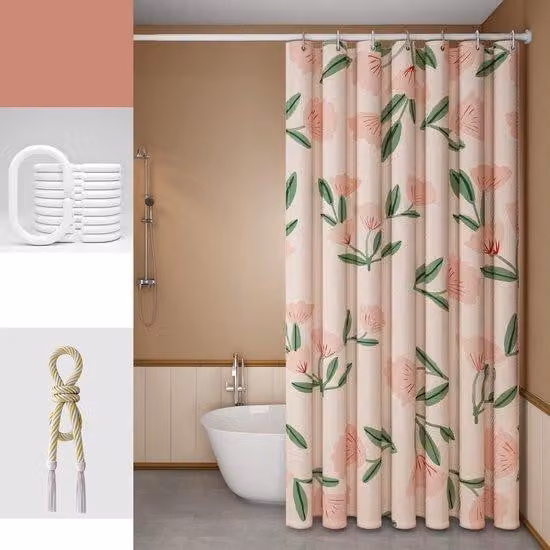 Waterdicht en schimmelbestendig douchegordijn met bloemenprint in roze, polyester, 180 x 180 x 180 cm