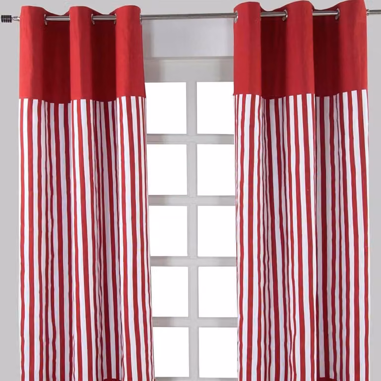 Homescapes Gordijnen met Oogjes met Brede Rode Strepen, 100% Katoen, B: 137 cm, H: 228 cm