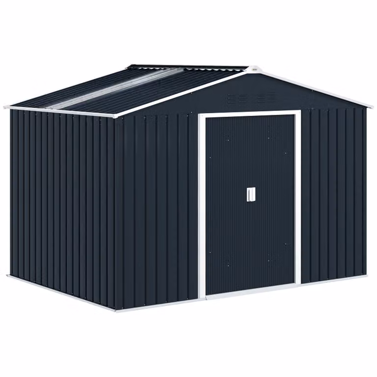 Outsunny Metalen Tuinhuis met Gegalvaniseerde Stalen Constructie en Ventilatierooster, Donkergrijs, B/D/H: 277 x 195 x 192 cm