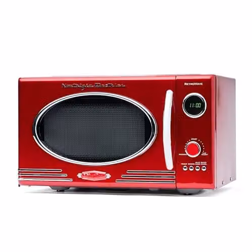 Nostalgia Retro magnetron voor op het aanrecht, 800 watt, 25,4 l, rood