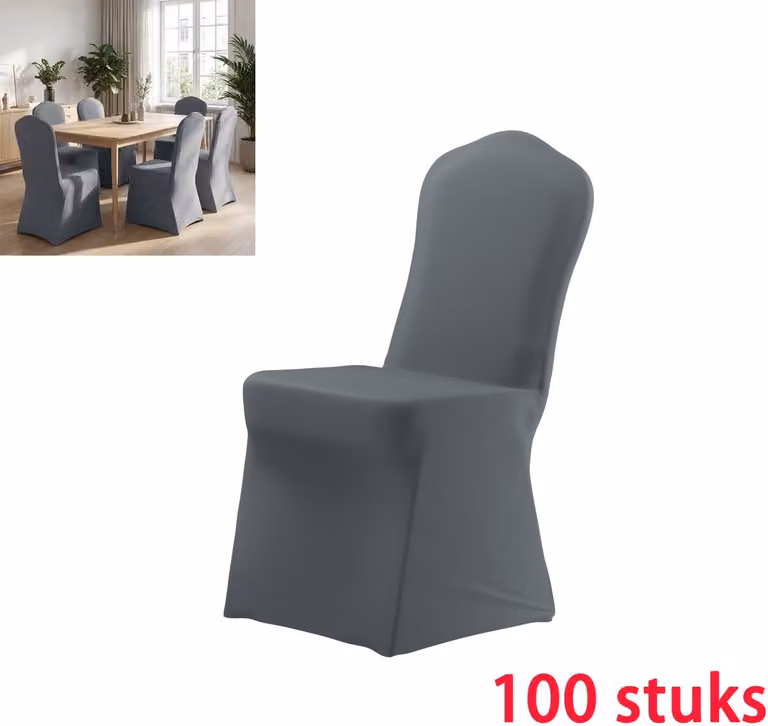 100x Donkergrijze Universele Stretch Stoelhoezen voor Feest, Banket en Horeca, Breedte: 85 tot 110 cm