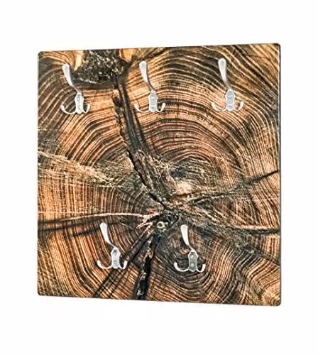 HAKU Wandkapstok met abstract motief, Bruin MDF en Aluminium, B: 60 cm, H: 60 cm, D: 9 cm