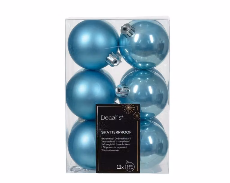 Set van 12 onbreekbare blauwe kerstballen met abstract design, diameter: 6 cm