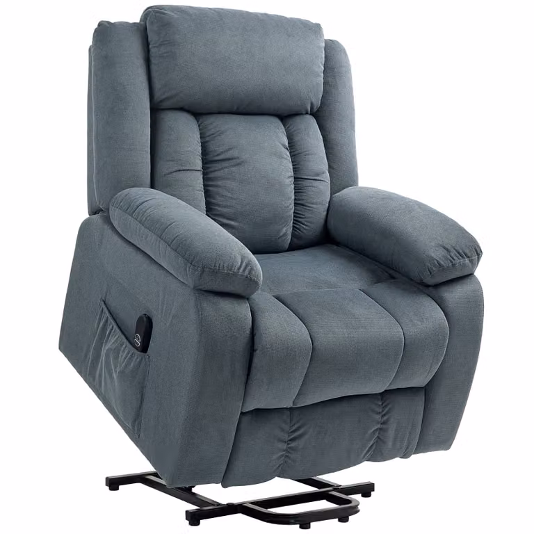 HOMCOM Opsta-fauteuil met zachte bekleding, relaxfauteuil met afstandsbediening en zijzakken, grijs