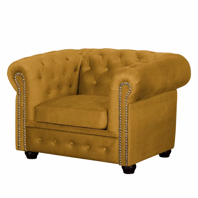 home24 Fauteuil II Geel/Mosterdgeel, Microvezel Geweven Stof, B: 107 cm, D: 72 cm, H: 88 cm