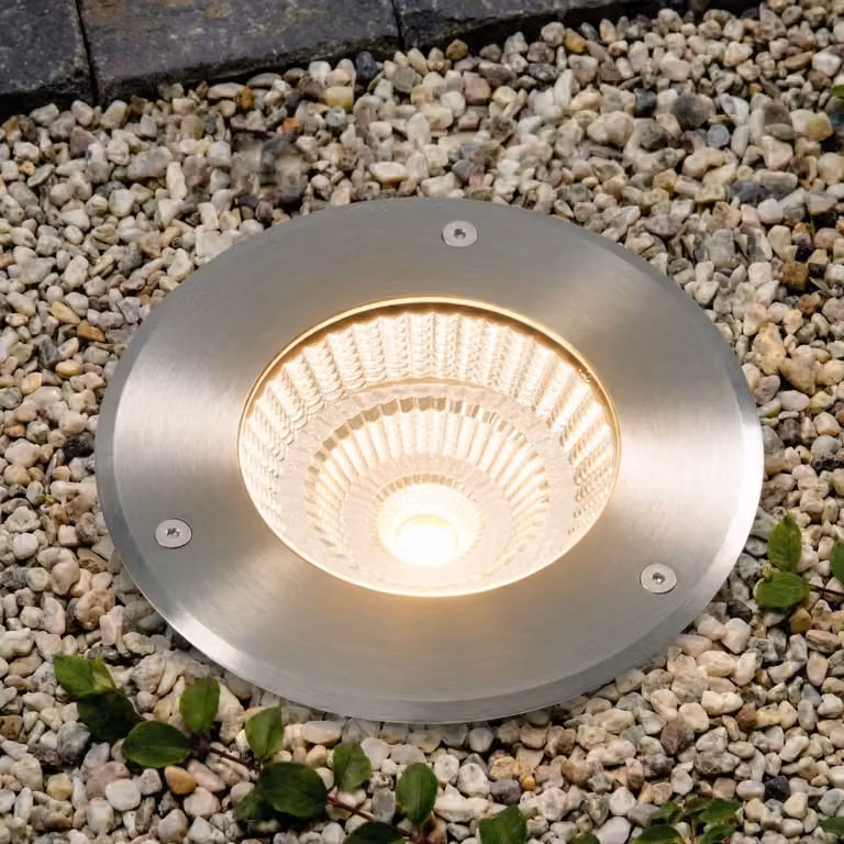 Arcchio Thentos LED-inbouwspot voor in de vloer, Grijs/Zilver, Ø 18 cm, IP67