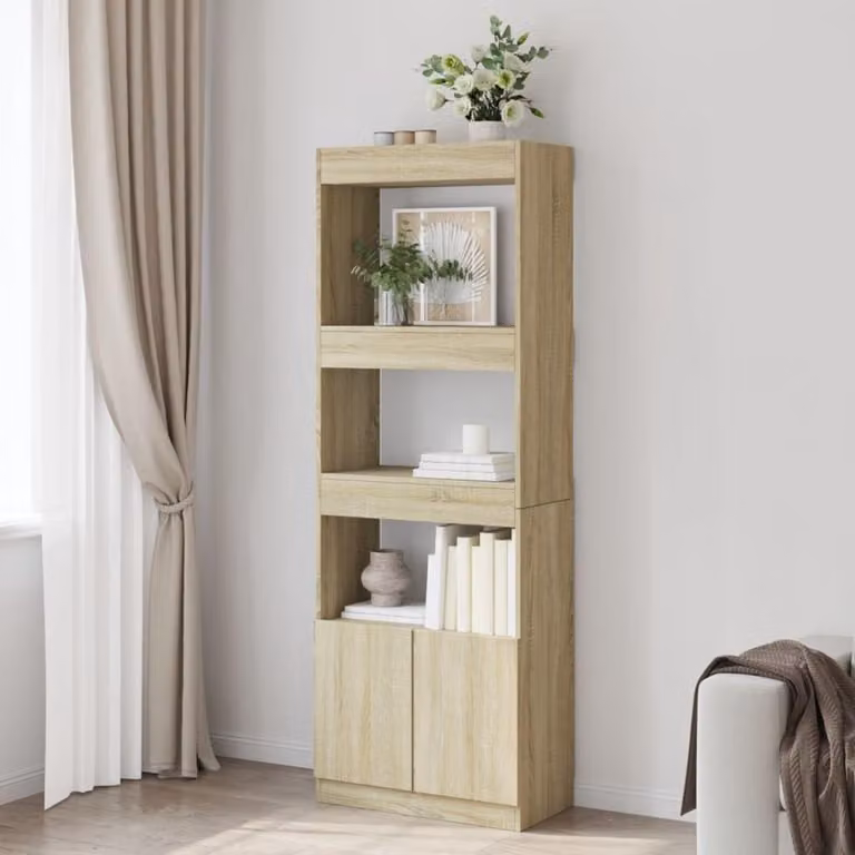 Dressoir Kast Sonoma Eiken met deuren en open schappen voor de woonkamer, slaapkamer of home office - B/D/H: 63 x 33 x 180 cm
