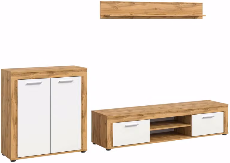 Jam woonkamercombinatie wit melamine Wotan eiken B/D/H: 255 x 35 x 159 cm