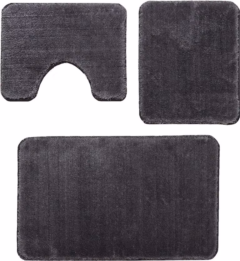 3-delige antislip badmatset met absorberende badmat en wc-mat, antraciet, Badmat 80 x 50 cm, WC-mat 50 x 40 cm