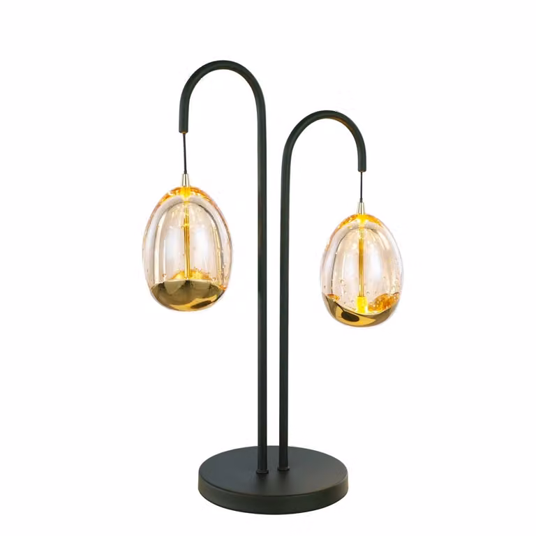 Highlight Tafellamp Golden Egg 2-lichts amber-zwart, Hoogte: 48 cm