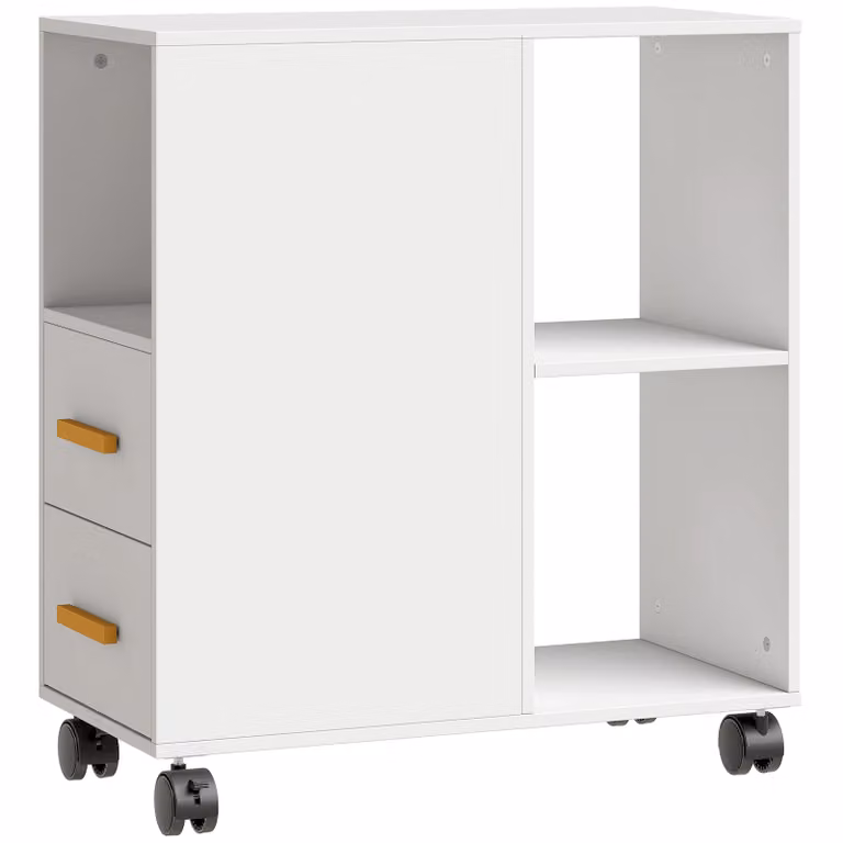 HOMCOM Printerstandaard met verstelbare plank en wielen, Wit, B/D/H: 60 x 30 x 65 cm