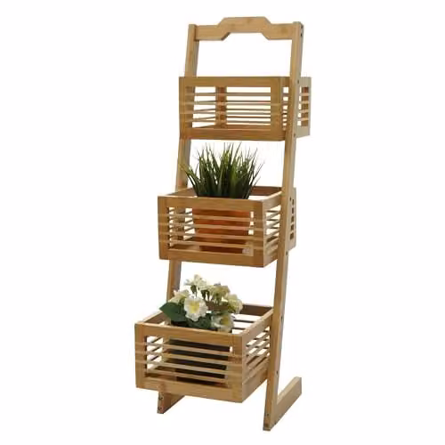 Mendler HWC-M21 Staand opbergrek met 3 manden van bamboe, B/D/H: 77 x 23 x 30 cm