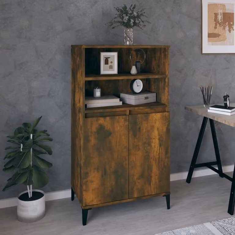 Dressoir van eikenhout en multiplex in rookhout voor de woonkamer - B/D/H: 60 x 36 x 110 cm
