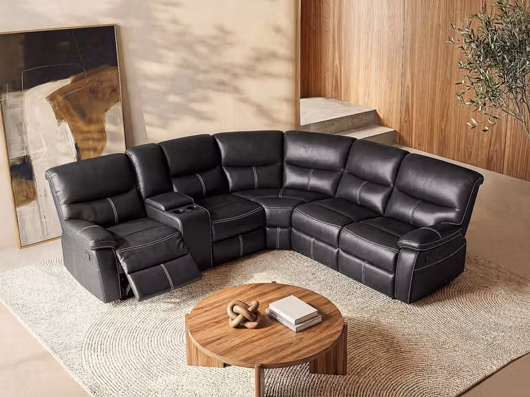 CANBY XXL-relaxhoekbank in zwart kunstleer met relaxfunctie en metalen frame, B/D/H: 253 x 131 x 96,5 cm