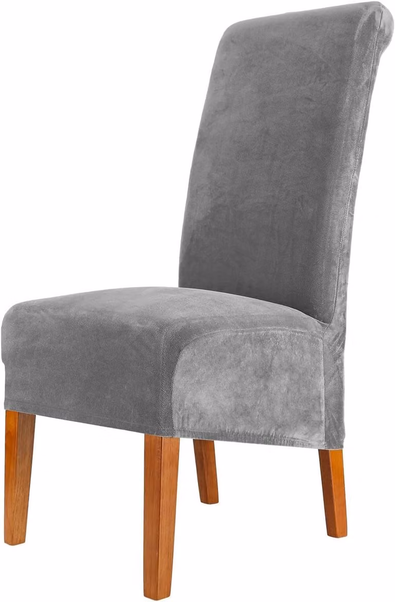 Set van 4 luxe fluwelen stretch stoelhoezen voor eetkamerstoelen in donkergrijs, maat XL, wasbaar en verwijderbaar