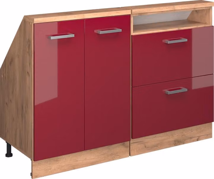 Vicco R-Line Keukenkast voor schuine wand, Rode hoogglans, Set van 2, Model 58111