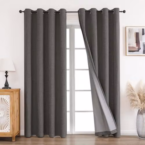 CUCRAF Set van 2 Gordijnen Grijs - Thermische Verduisterende Gordijnen met Ogen - H 225 x B 140 cm