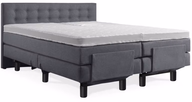 Elektrische Boxspring met geknoopt hoofdbord, 2-persoons, 200 x 190 cm, antraciet lederlook, zonder plint