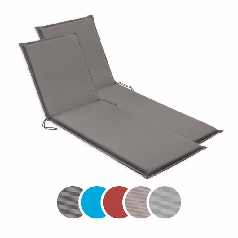 Sleepling Set van 2 grijze ligkussens voor tuinstoel, 190 x 58 cm, 6 cm dik