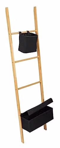 WENKO Handdoekladder Ecori met 2 afneembare manden, bamboe, natuur/zwart, B x H x D: 44 x 170 x 4 cm