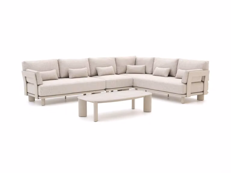 Bellagio Hoek loungeset voor 6 personen in beige met kussens