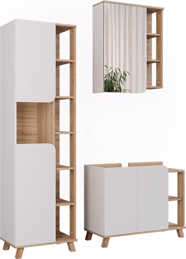 Vicco Karen Badkamermeubelset Sonoma/Wit, 3-delig