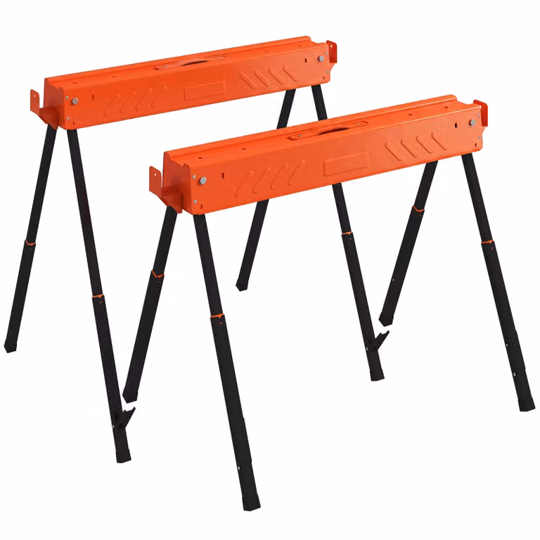 HOMCOM Zaagbokken tweepack, opvouwbare werkbank met in hoogte verstelbare poten en 2x4-houder, Oranje
