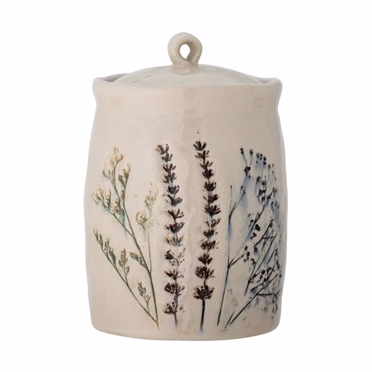 Bloomingville Bea handgemaakte keramische opbergpot met deksel in beige en wit