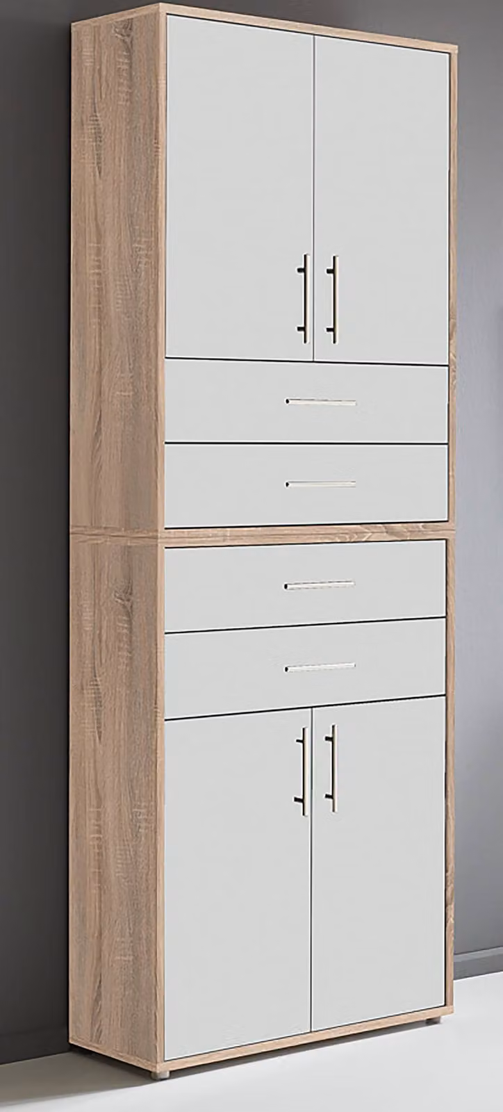 home24 Kastenset 2-delig Set C, Bruin/Wit Sonoma Eikenlook, B: 85 cm, H: 225 cm, D: 33 cm