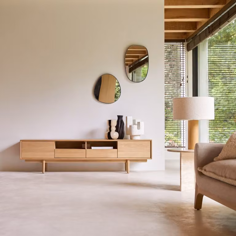 Tikamoon Ellie Tv-meubel van massief eikenhout - Bruin/Beige - B: 180 cm, D: 40 cm, H: 46 cm