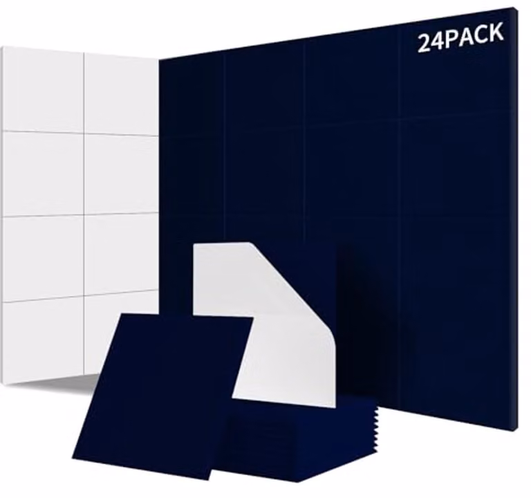 Pak van 24 Zelfklevende Akoestische Panelen - Geluidsisolatie voor Wanden en Deuren - 100% Polyester, NRC 0,95, Sterrenhemelblauw