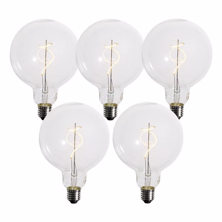 LUEDD Set van 5 E27 dimbare LED filament lampen G125 Globe, Warm wit, 4W, 270 lm, Transparant glas