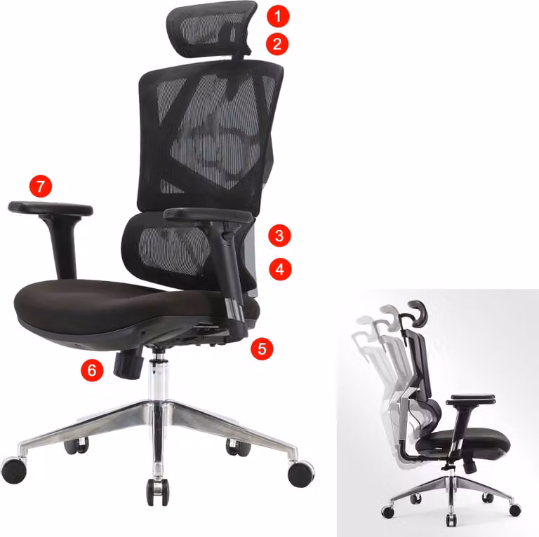 Mendler Ergonomische Bureaustoel met Armleuningen en 360 graden Draaibaarheid