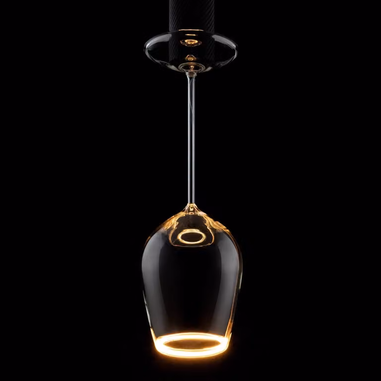 Segula Floating LED-lamp in wijnglasvorm, helder glas, 5W, E27, 500 lumen, 2200K warm wit, dimbaar, Ø 12 cm