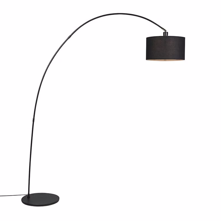 Qazqa Booglamp zwart met stoffen kap en dimbare E27 fitting