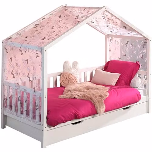 Vipack Dallas kinderbed met hemelbed, lade en zijdelingse omranding, wit, 90 x 200 cm