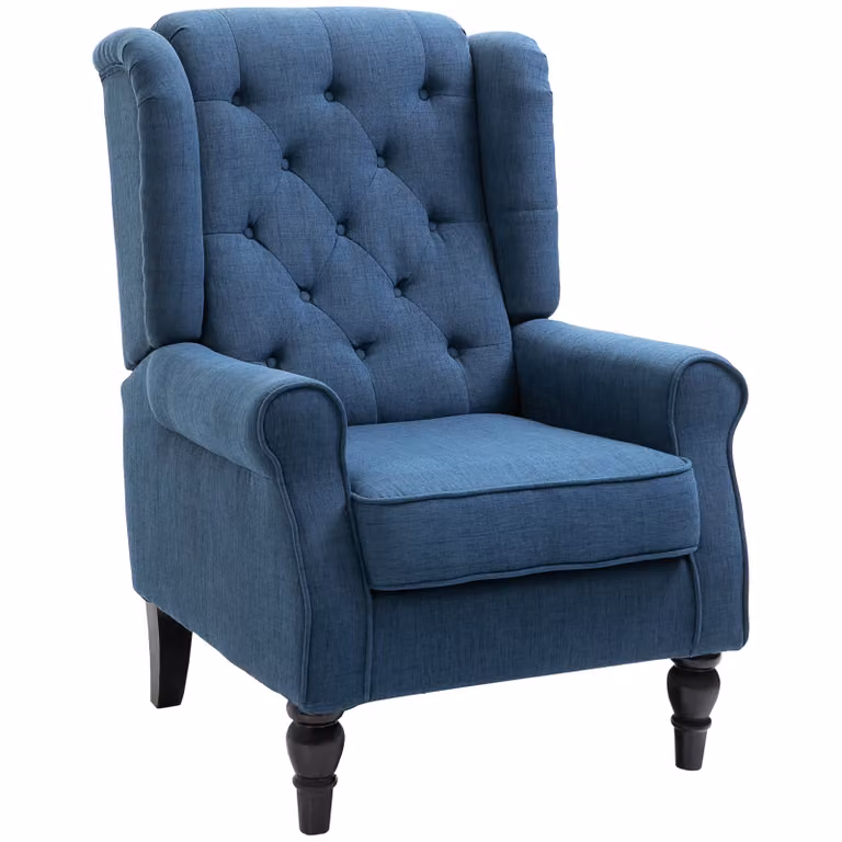 HOMCOM Elegante oorfauteuil met dik gewatteerde bekleding in blauw, H x B x D: 102 x 74 x 86 cm