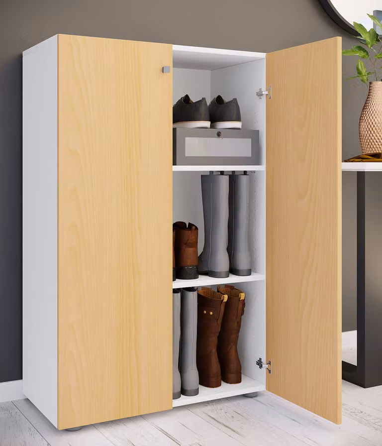 home24 Schoenenkast type B wit/bruin/beukenhouten look, B/D/H: 110 x 70 x 39 cm