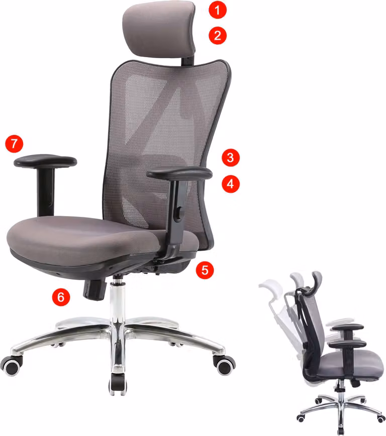 Mendler Ergonomische Bureaustoel met Armleuningen en 360 graden Draaibaar Functie