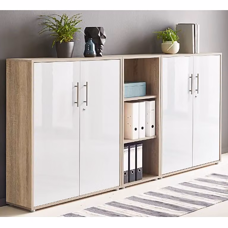 home24 Kastenset 3-delig in bruin Sonoma eiken en hoogglans wit, Breedte: 114 cm